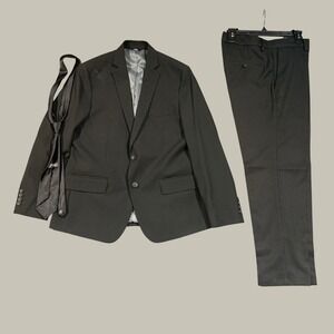 J.M. Haggar Suit Set Mens 42S Slim Fit Black 2-Piece Blazer Pants Tie HZ70295